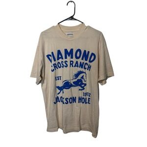 Diamond Cross Ranch Jackson Hole Shirt Mens Large Beige Blue Horse Cowboy Tee